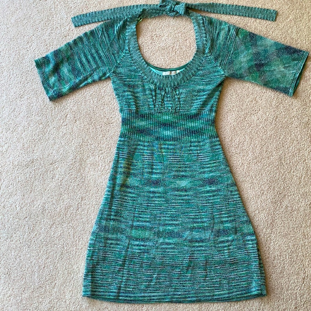 Guess sparkly teal knit party mini-dress